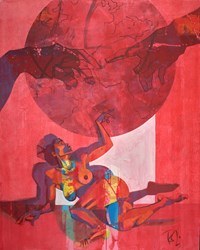 Which Came First by Toby Mulligan - Original Painting on Box Canvas sized 60x48 inches. Available from Whitewall Galleries